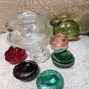Bunny On Nest Lot- Clears/Red/Green/Light Green/Green Slag/ Ruby Red/ Light Pink